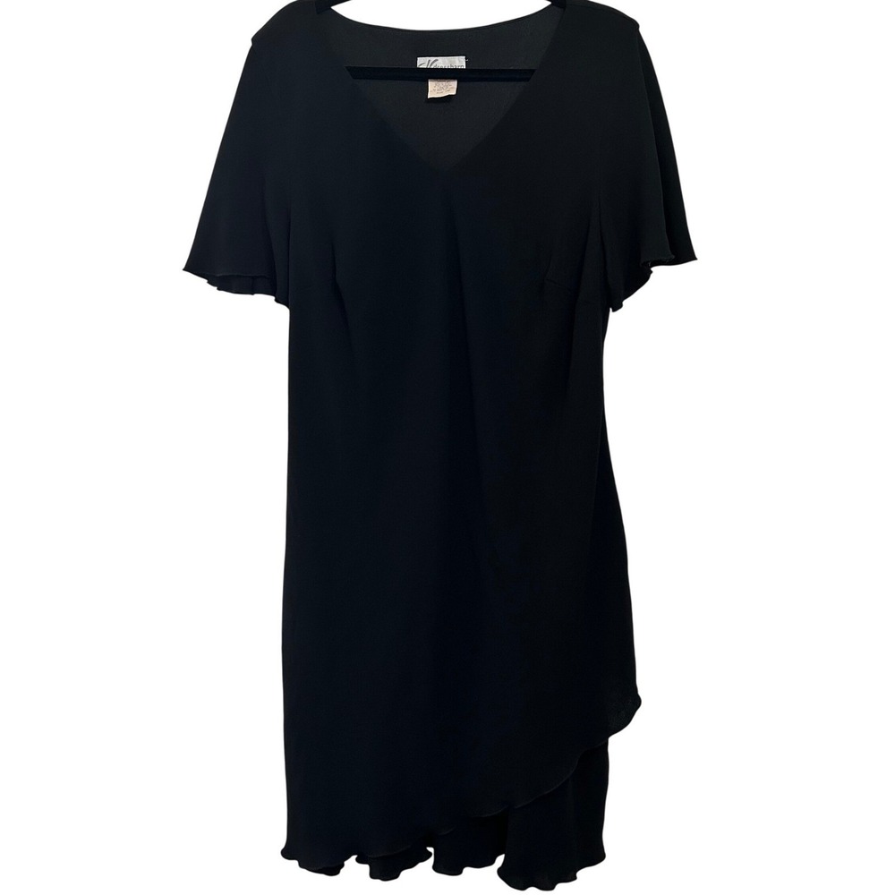 Dressbarn Woman Dress‎ Womens 18W Black V-Neck Flutter Sleeve Faux Wrap Layered